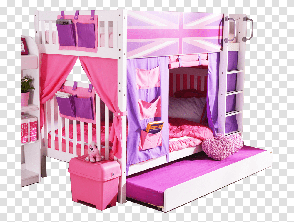 Pink Curtain, Furniture, Bed, Bunk Bed, Crib Transparent Png