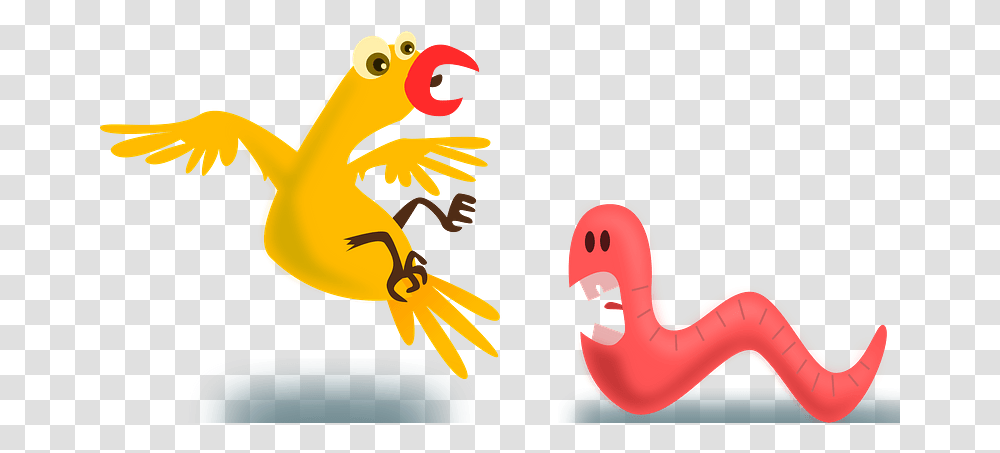 Pink Early Worm Snarling Early Worm Catches The Bird, Dragon, Pac Man Transparent Png
