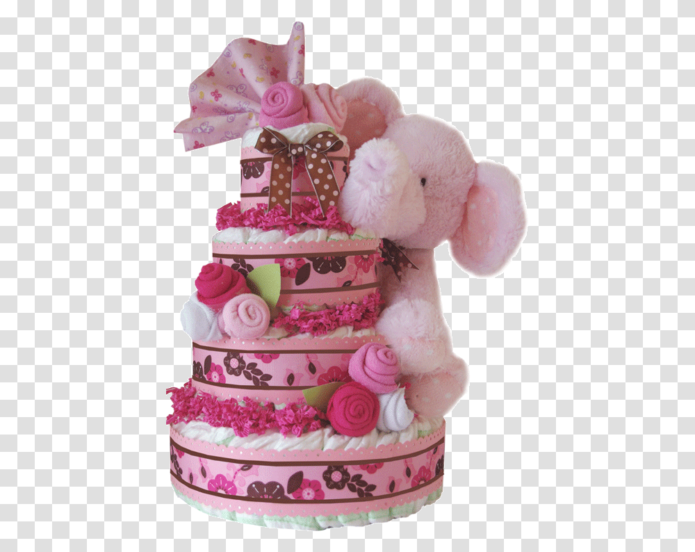Pink Elephant Diaper Cake Luxcreativegiftbaskets Cake Decorating, Dessert, Food, Birthday Cake, Wedding Cake Transparent Png
