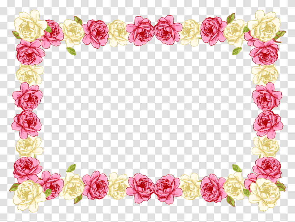 Pink Floral Border Image With Background Background Flowers Borders, Rose, Plant, Blossom, Petal Transparent Png