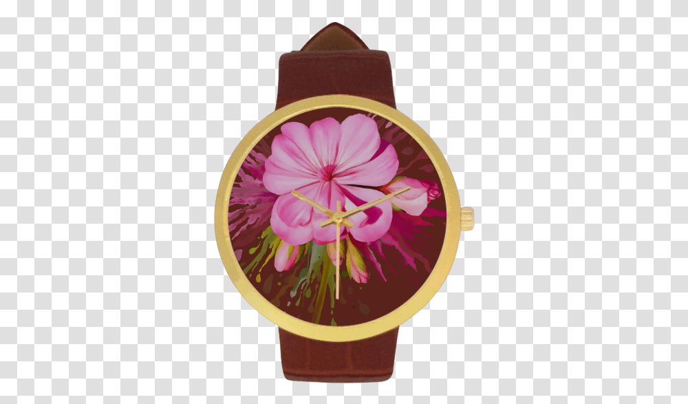 Pink Flower Color Splash Watercolor Women's Golden Leather, Plant, Blossom, Fruit, Food Transparent Png