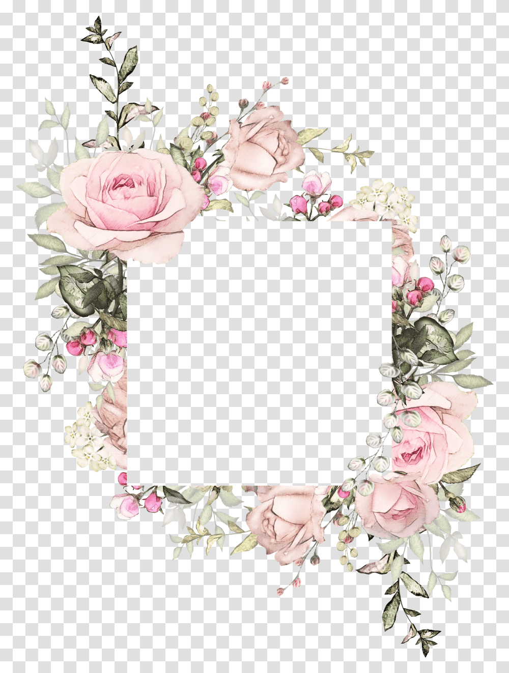 Pink Flower Frame Illustration Wedding Invitation Watercolor, Plant, Blossom, Wreath, Collage Transparent Png