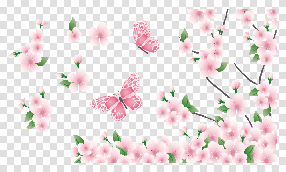 Pink Flowers And Butterflies, Plant, Blossom Transparent Png