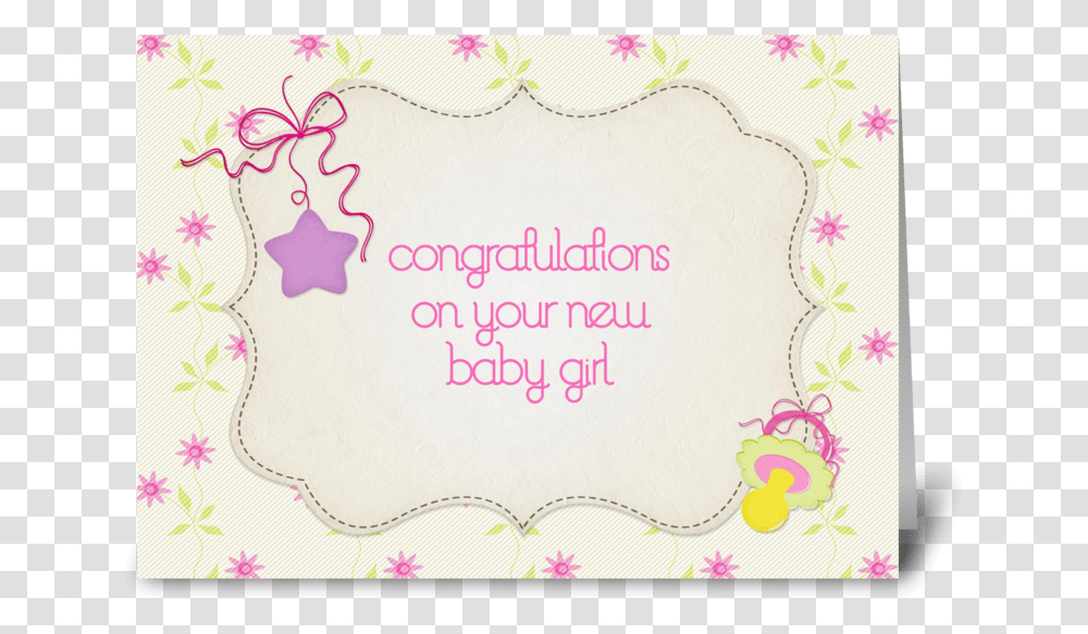 Pink Flowers Star Baby Girl Congrats Greeting Card, Rug, Pattern, Envelope Transparent Png