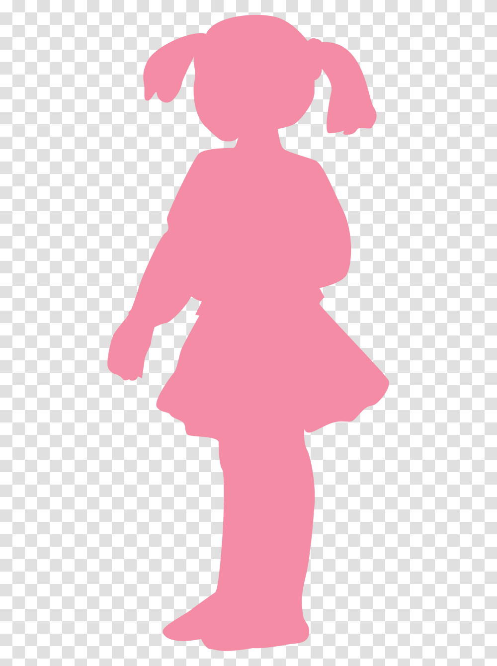 Pink Girl Silhouette Little Girl With Pigtails Silhouette, Person, Light, Dress Transparent Png