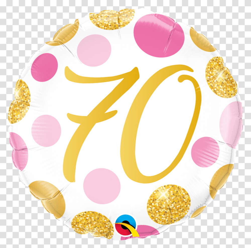 Pink Gold Dots Foil Balloon 70th In Gold Clipart, Birthday Cake, Dessert, Food, Text Transparent Png