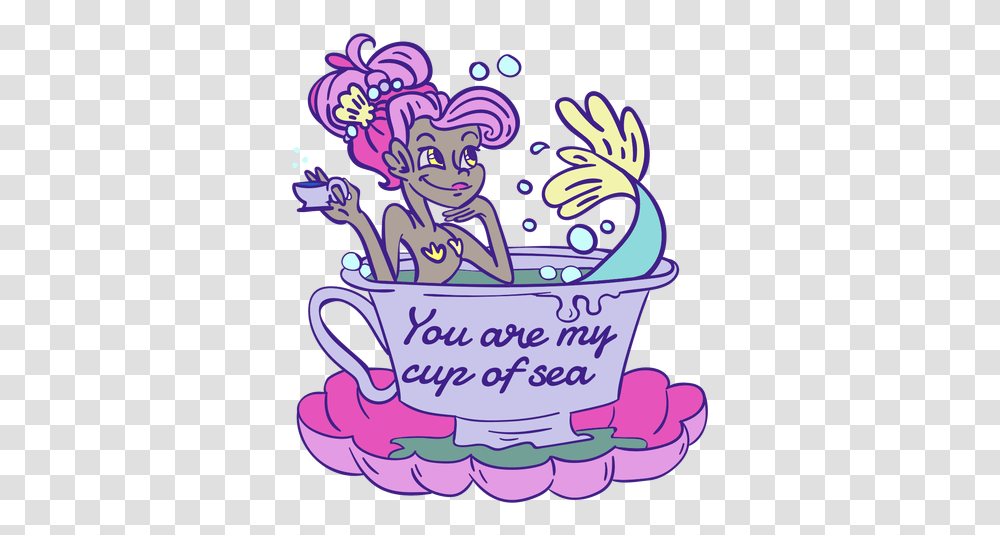 Pink Hair Mermaid Bathing Teacup Teacup, Porcelain, Art, Pottery, Graphics Transparent Png