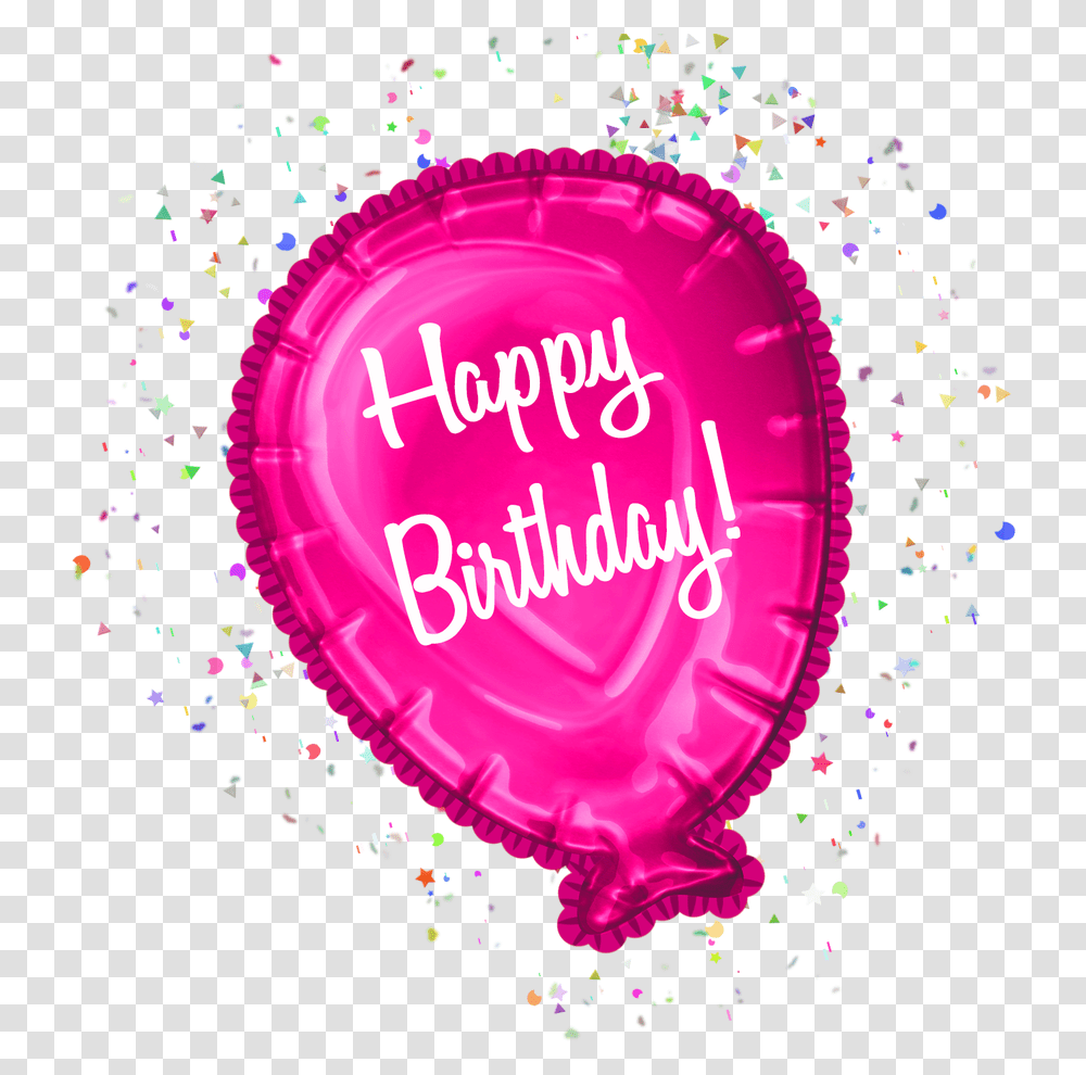 Pink Happy Birthday Balloon With Confetti Circle, Paper, Light Transparent Png