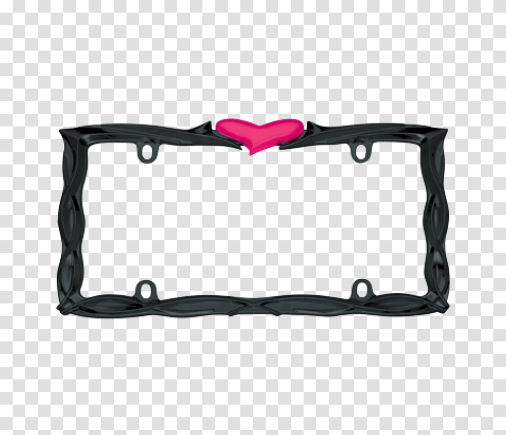 Pink Heart Glossy Black Metal License Plate Frame, Cushion, Bow, Buckle, Vehicle Transparent Png