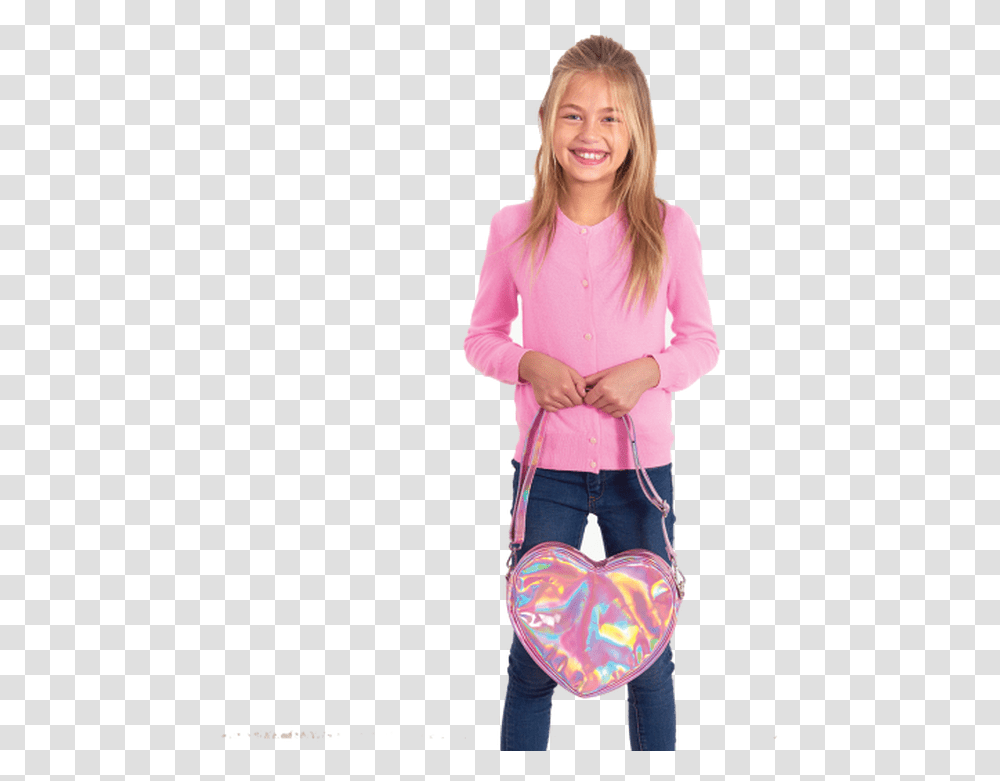 Pink Holographic Heart Bag Girl, Person, Human, Apparel Transparent Png