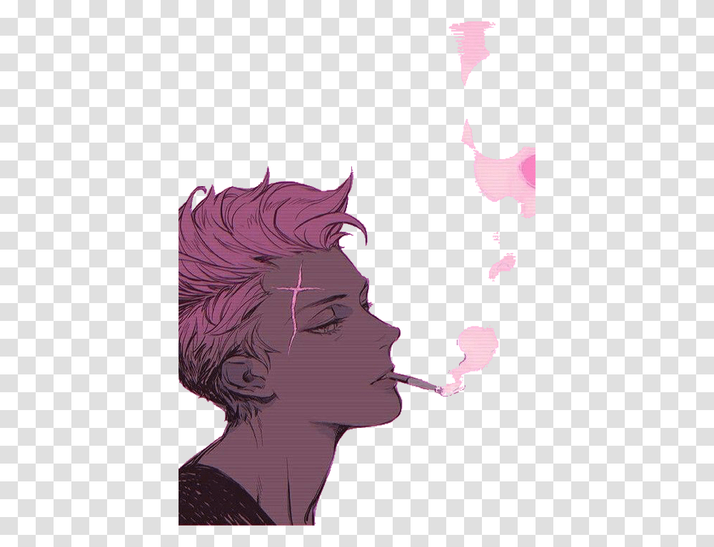 Pink Lightpink Smoke Aesthetic Pretty Anime Drawing Cool Smoking Anime Boy, Head, Flower Transparent Png