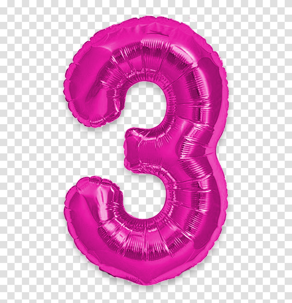 Pink Number 3 Balloon Pink, Purple, Heart, Alphabet Transparent Png
