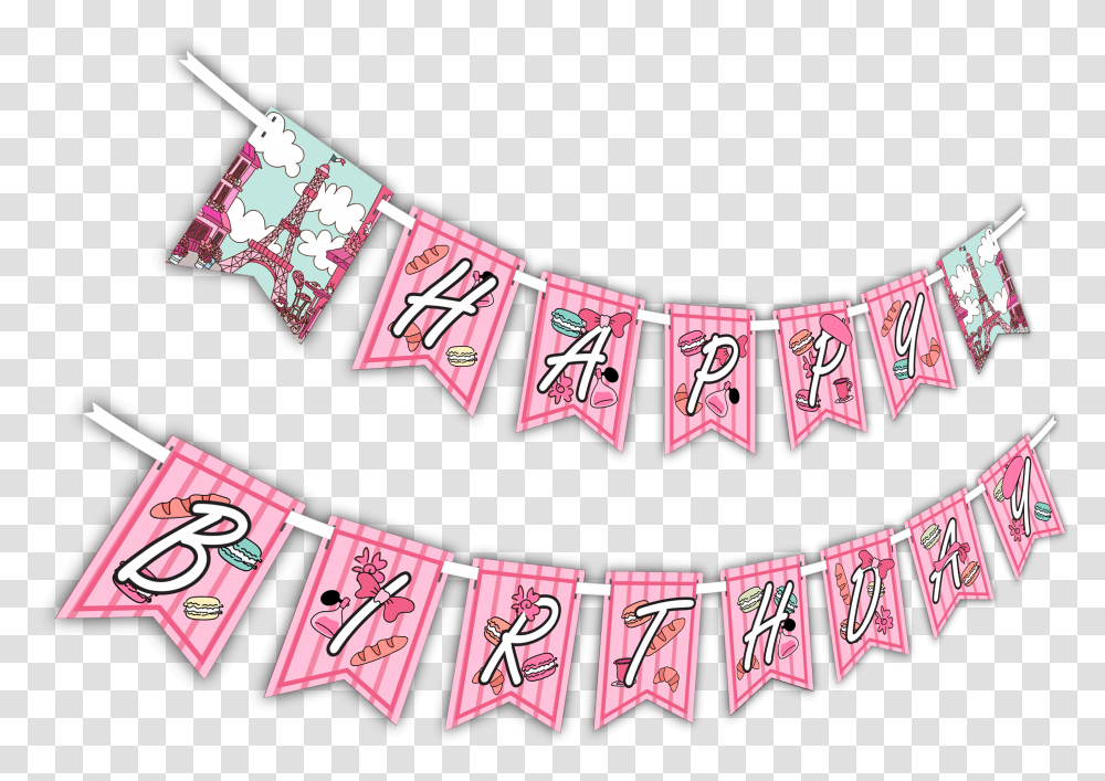 Pink Paris Happy Birthday Party Banner - Birthdaygalorecom Birthday, Text, Label, Number, Symbol Transparent Png