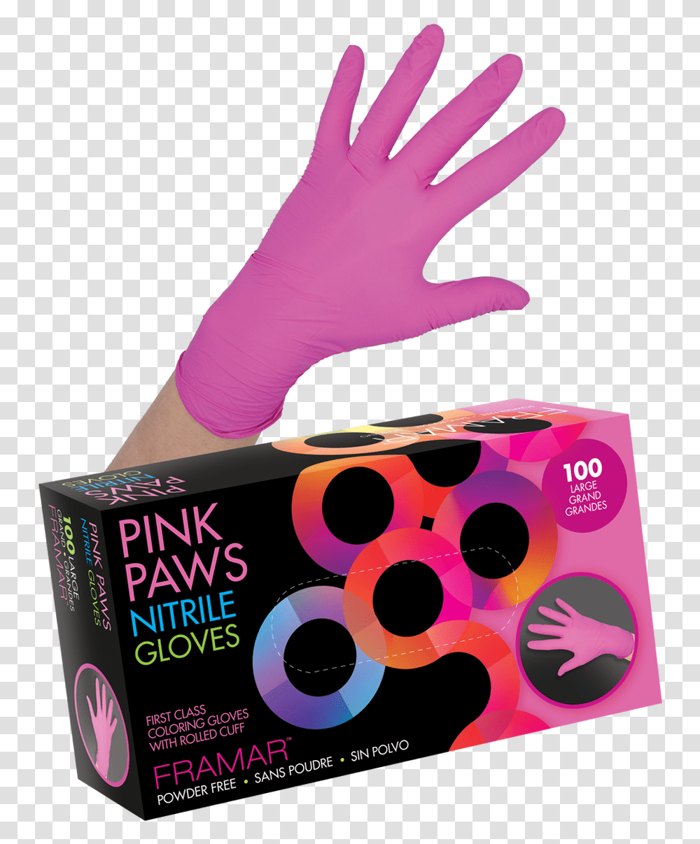 Pink Paws Nitrile Gloves, Bottle, Cosmetics, Person, Human Transparent Png