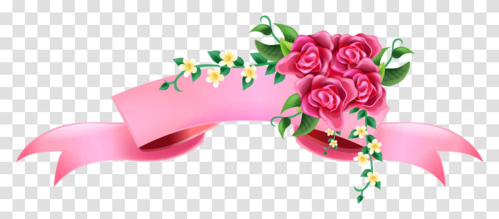 Pink Ribbon With Flower, Floral Design, Pattern Transparent Png