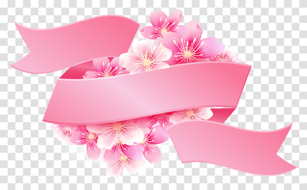 Pink Ribbon With Flowers Image For Free Vector Pink Ribbon, Graphics, Art, Floral Design, Pattern Transparent Png