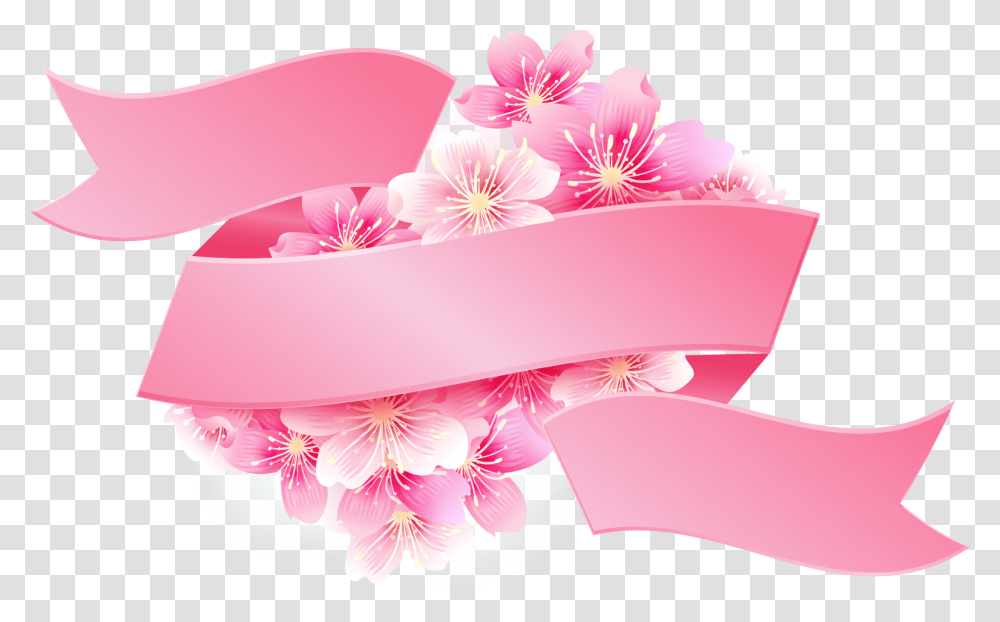 Pink Ribbon With Flowers Image Vector Pink Ribbon, Floral Design, Pattern Transparent Png