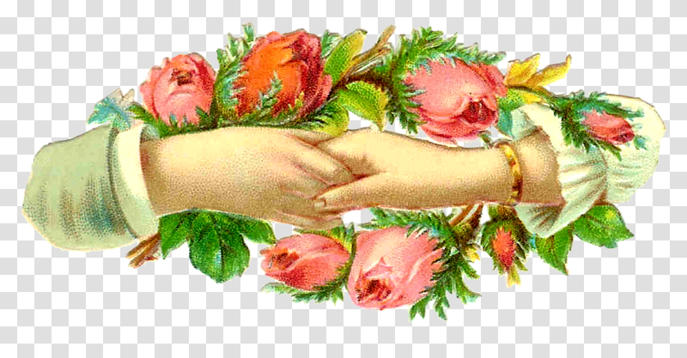 Pink Rose Clipart Vintage Hand Download Victorian Victorian Hand Holding Flower, Plant, Petal, Floral Design, Pattern Transparent Png
