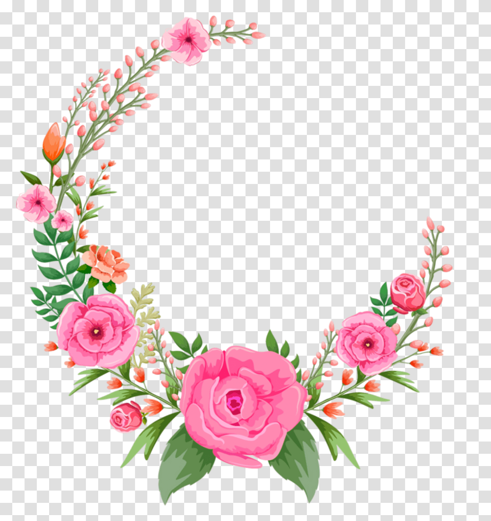 Pink Rose Flowers Flower Frame Free Hd Image Clipart Pink Flower Frame, Plant, Blossom, Pattern, Floral Design Transparent Png