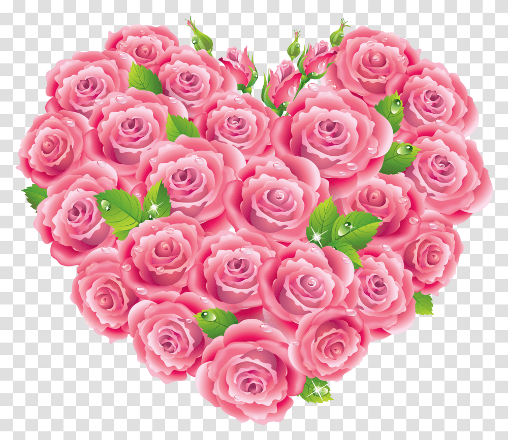 Pink Roses Heart Clipart Heart Pink Flower, Plant, Blossom, Pattern, Floral Design Transparent Png