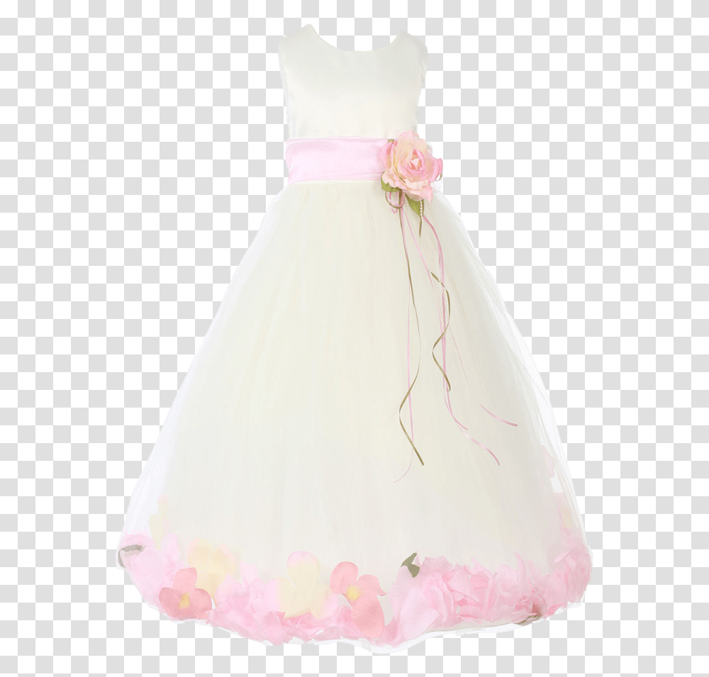 Pink Satin Tulle Flower Petal Dress Gown, Clothing, Apparel, Wedding Gown, Robe Transparent Png