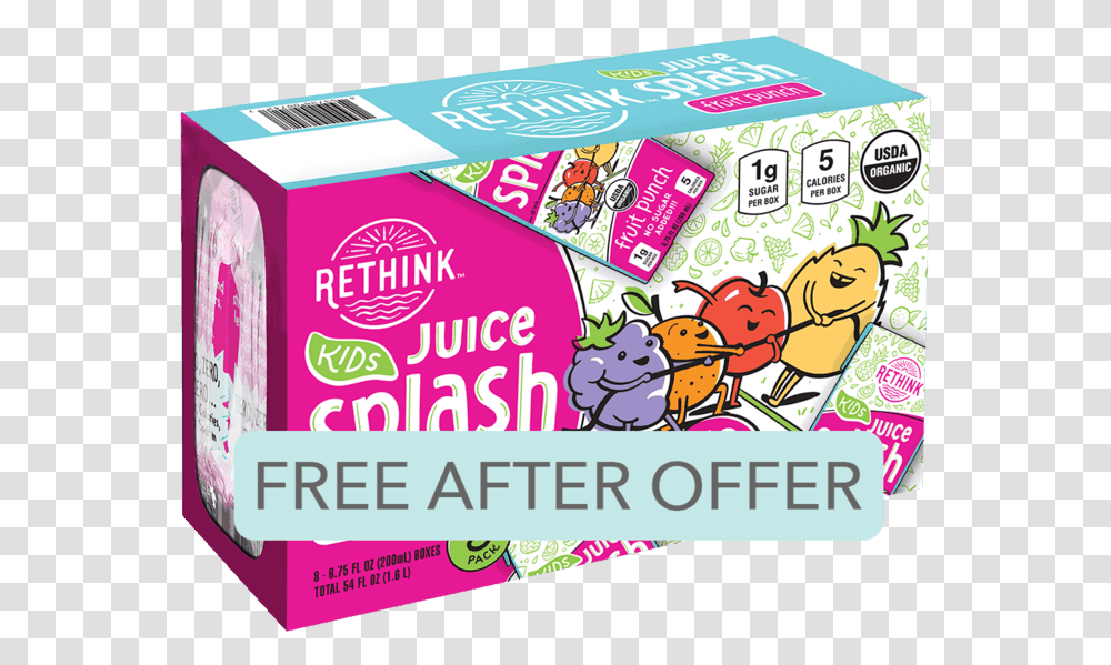 Pink Splash Rethink Kids Juice Splash Offer Organic Certification, Advertisement, Poster, Flyer, Paper Transparent Png