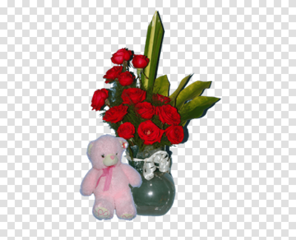 Pink Teddy With Red Roses Bouquet, Plant, Flower, Blossom, Flower Arrangement Transparent Png