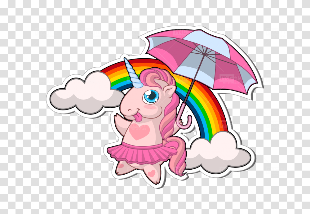 Pink Unicorn With Rainbow Sticker Fictional Character, Graphics, Art, Canopy, Umbrella Transparent Png