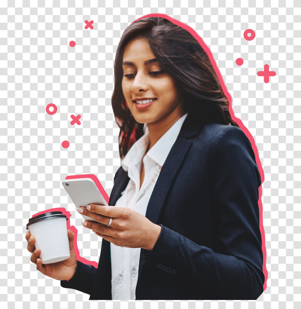 Pink With Girl On Phone Rea Estate Women, Person, Suit, Mobile Phone, Electronics Transparent Png