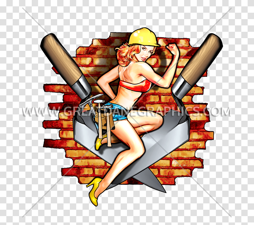 Pinup Girl Bricklayer Production Ready Artwork For T Shirt Printing, Person, People, Weapon Transparent Png