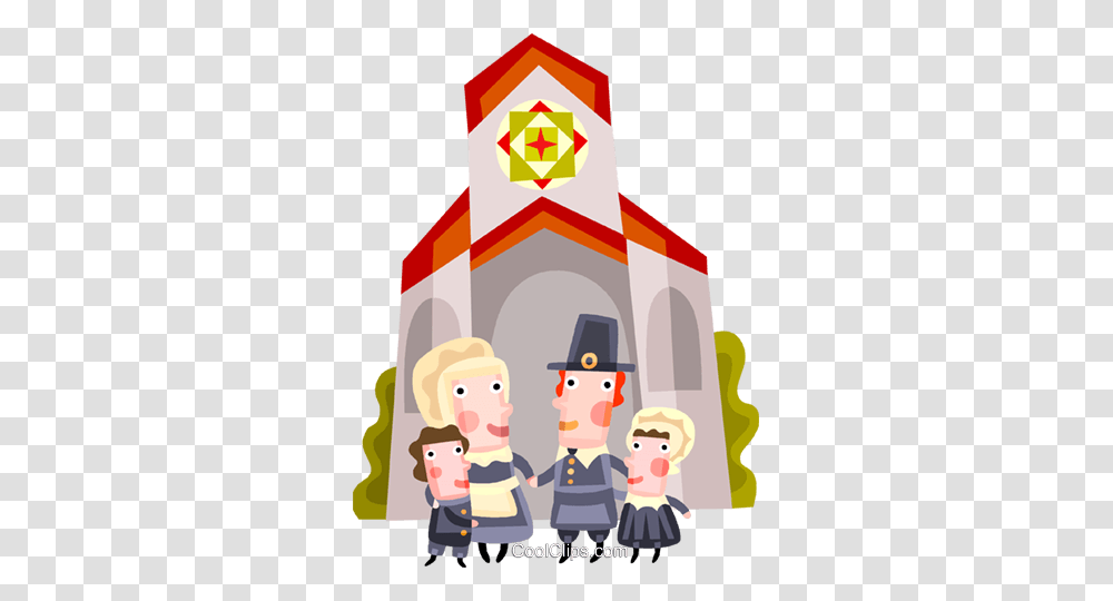 Pioneer Family Attending Church Royalty Free Vector Clip Art, Building, Architecture, Outdoors, Snow Transparent Png