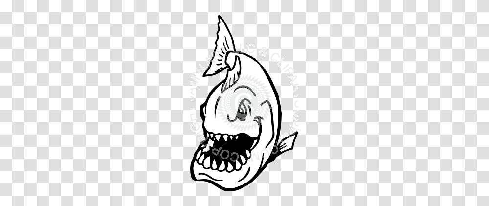 Piranha Fish In Black And White, Animal, Stencil Transparent Png