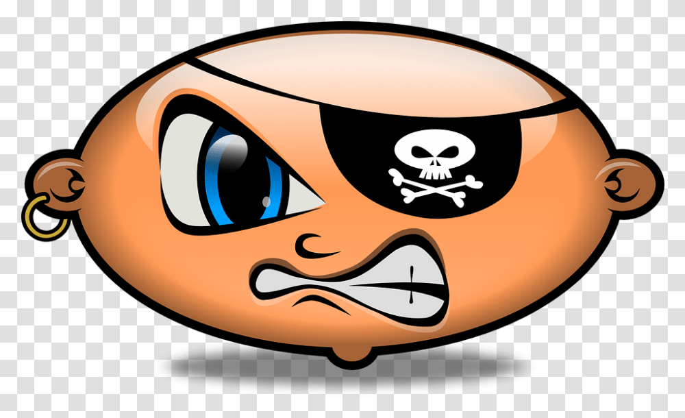 Pirate Angry Emoticon Free Vector Graphic On Pixabay Pirate Bean, Helmet, Clothing, Apparel, Stencil Transparent Png