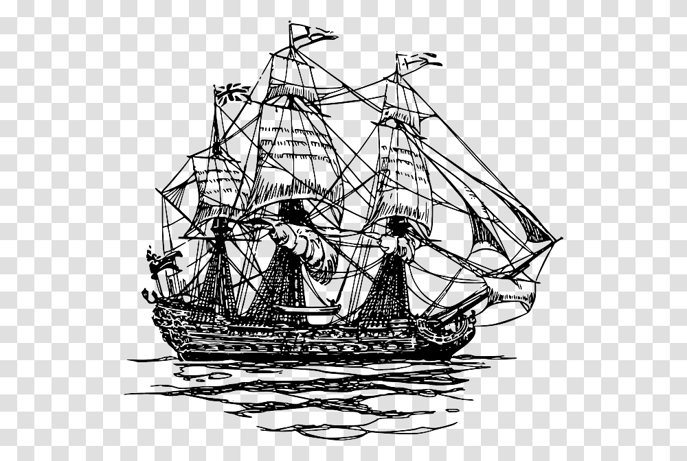 Pirate Boat, Vehicle, Transportation, Drawing Transparent Png