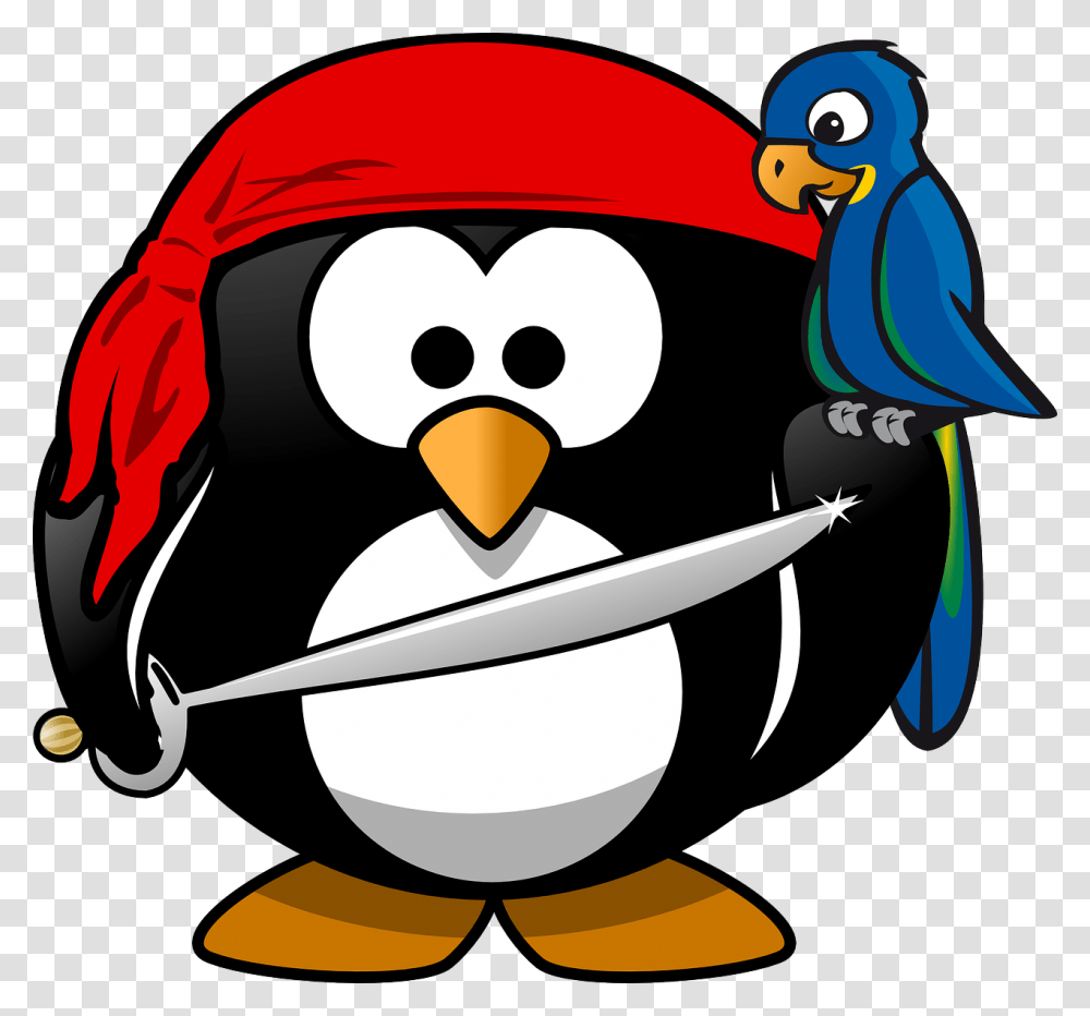Pirate Clip Art Black And White Free, Penguin, Bird, Animal, Helmet Transparent Png