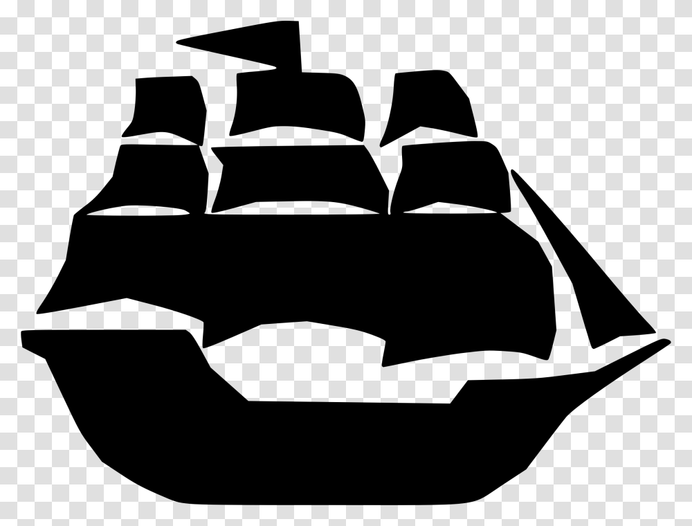 Pirate Ship Clipart Black And White Black And White Pirate Ship Clip Art, Gray Transparent Png