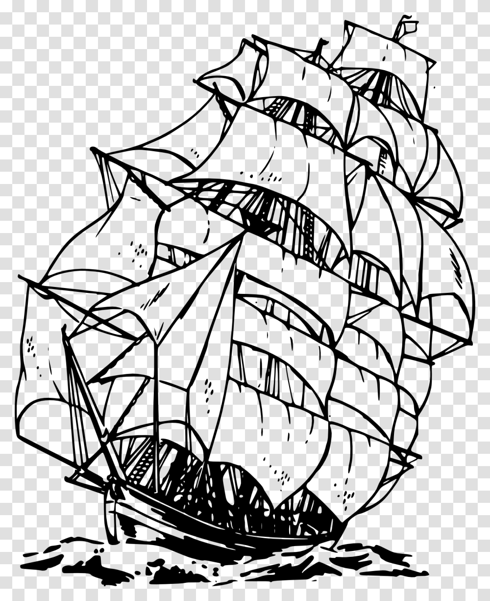 Pirate Ship Clipart Black And White, Drawing, Doodle Transparent Png