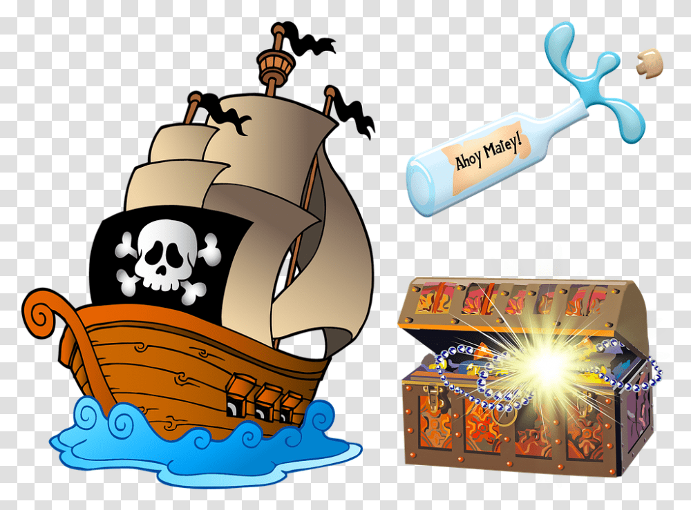 Pirate Ship Gold Treasure Treasure Map Boat, Arcade Game Machine, Pac Man Transparent Png