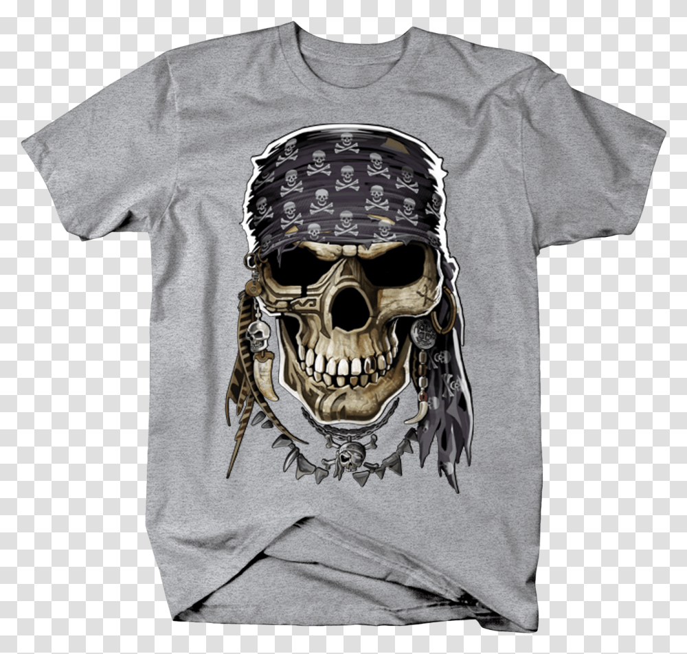 Pirate Skull Head With Bandana Skull And Bones, Apparel, T-Shirt, Helmet Transparent Png