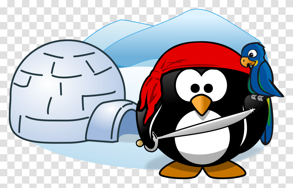 Pirate Tux Animal Bird Cold Ice Igloo Parrot Penguin And Igloo Cartoon, Nature, Outdoors, Snow, Helmet Transparent Png