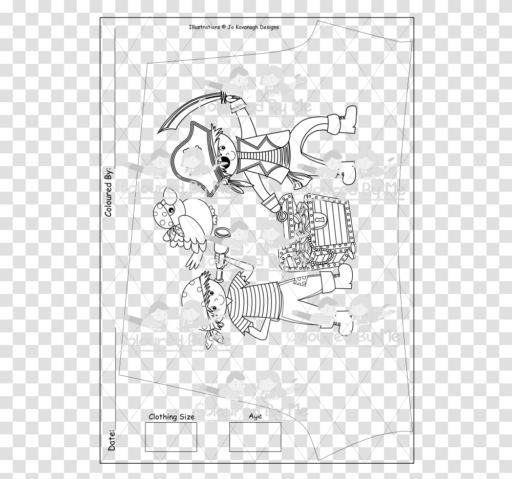 Pirates Parrots And Treasure Boys Trunks Line Art, Poster, Advertisement, Drawing, Stencil Transparent Png