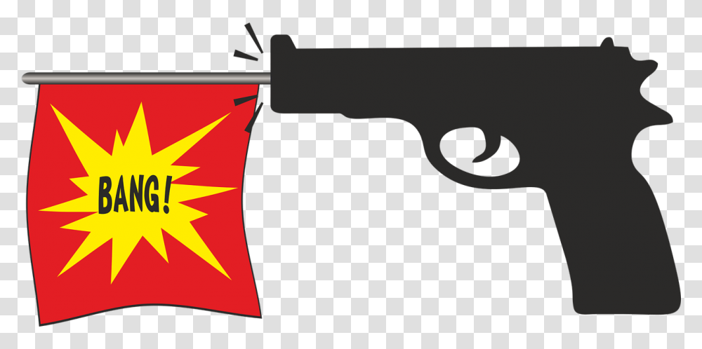 Pistol Bang Cartoon Gun Flag, Weapon, Weaponry, Tool, Handgun Transparent Png