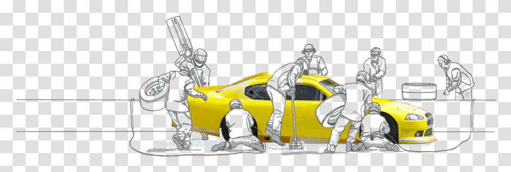 Pit Crew To Demonstrate Teamwork On Estate And Succession Sketch, Sports Car, Vehicle, Transportation, Automobile Transparent Png