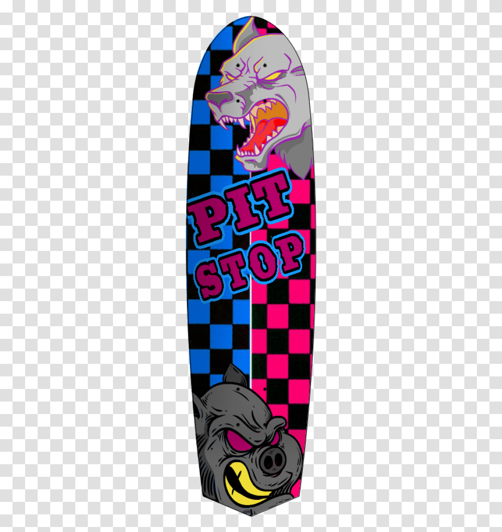 Pit Stop Long Board Pink And Blue Wolf And Pig Deck Skateboard Deck, Purple, Lighting, Pac Man Transparent Png
