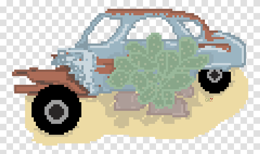 Pixel Art Of Broken Down And Rusted Old Vw Bug With, Vehicle, Transportation, Tractor, Rug Transparent Png