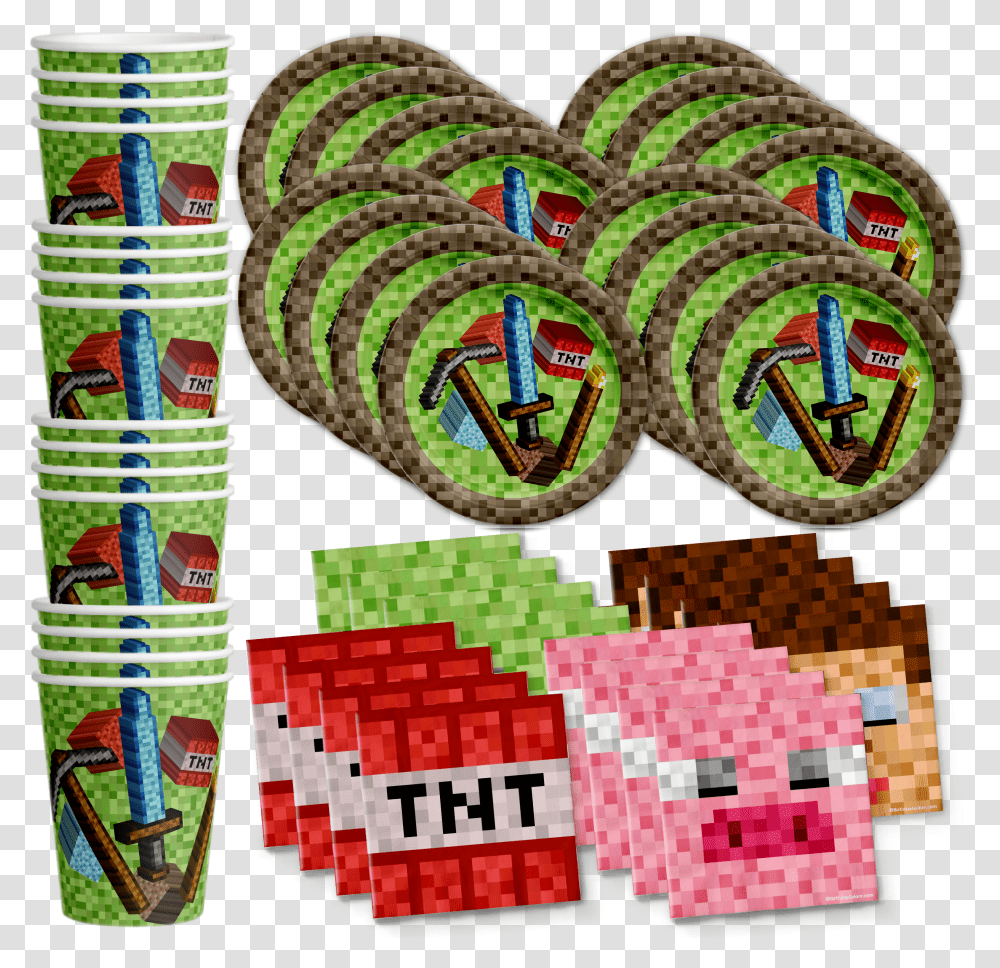 Pixel Mining Birthday Party Tableware Kit For 16 Guests Minecraft Party Supplies Transparent Png