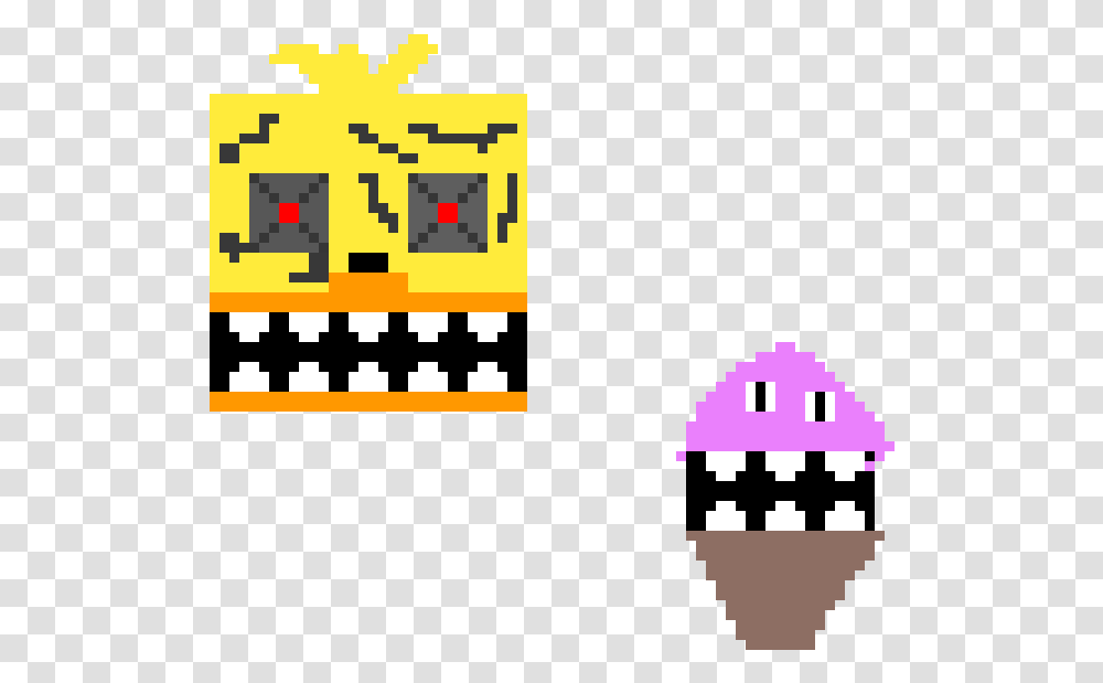 Pixilart Nightmare Chica By Askthebadguy Dot, Pac Man, Cross, Symbol Transparent Png