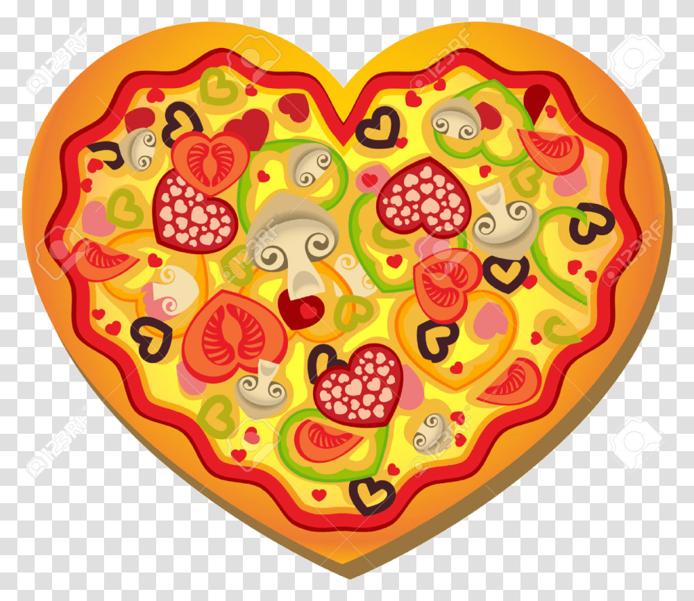 Pizza Alfa Img Showing Gt Valentine Heart Clip Art Heart Shaped Pizza Clipart, Food, Rug, Pattern, Plant Transparent Png