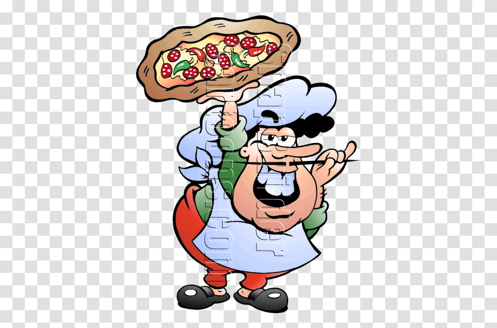 Pizza Baker Holding Pizza And Twirling Mustache Italien Caricature, Food, Face, Sweets, Confectionery Transparent Png