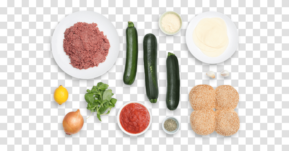 Pizza Burgers With Garlic Parmesan Zucchini Fries Ingredients Top, Plant, Food, Produce, Vegetable Transparent Png